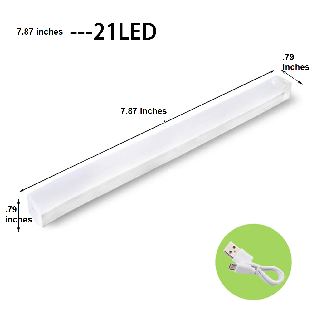 Versatile wireless LED motion sensor light, ideal for cabinets, stairs, kitchen, or workbench. USB rechargeable.