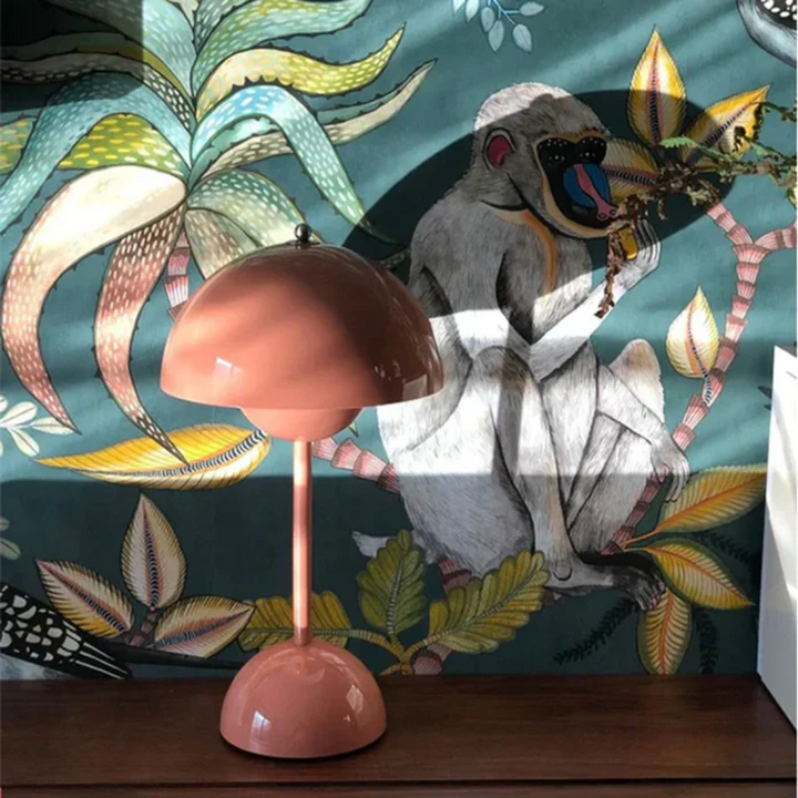 Rechargeable wireless table lamp, LED light offering portable and adjustable illumination.