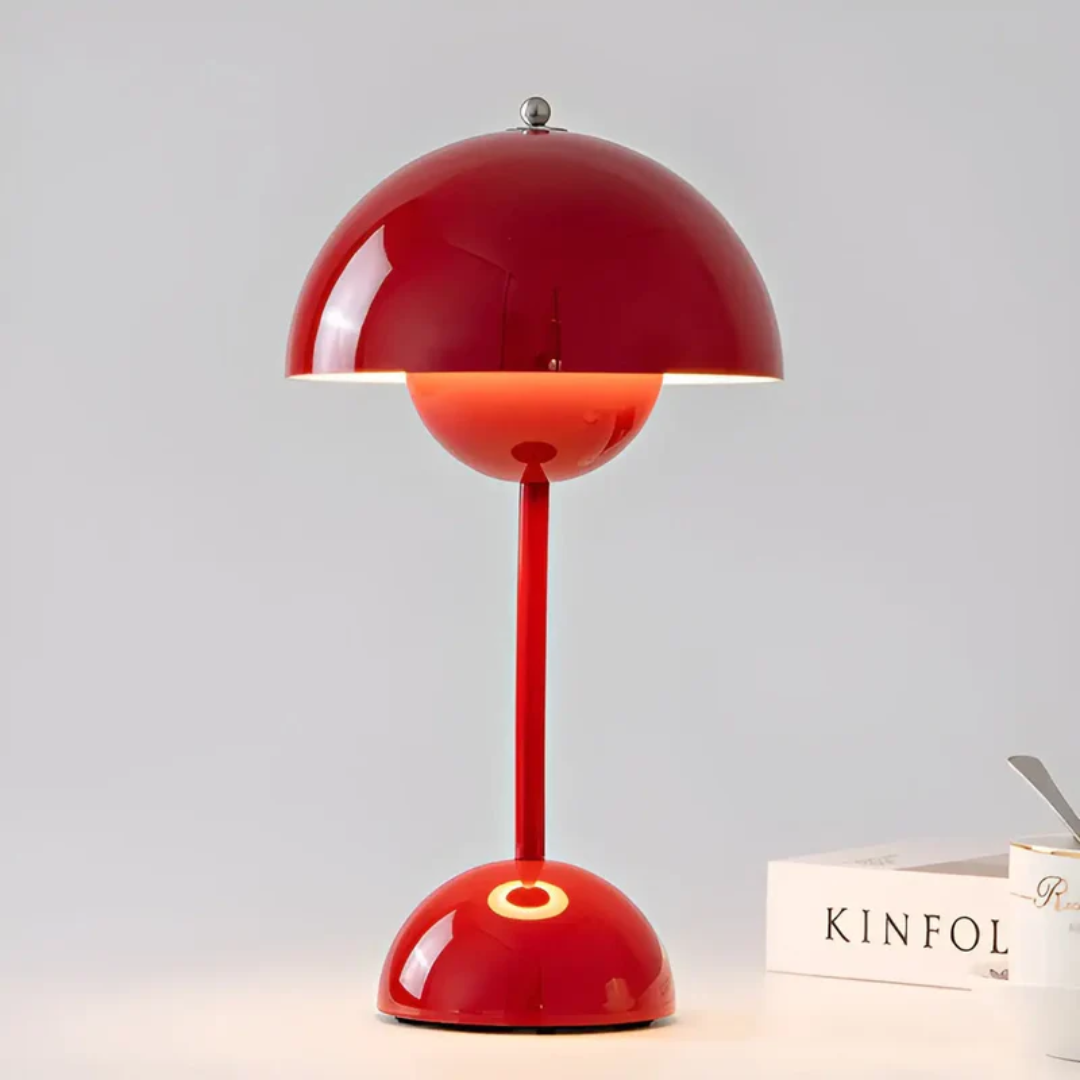 Wireless modern table lamp illuminating a cozy living space, showcasing its adjustable LED light.