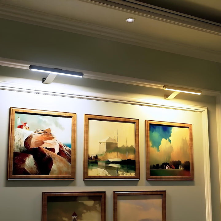 Rechargeable LED wall light by LumeArt, perfect for discreet art illumination