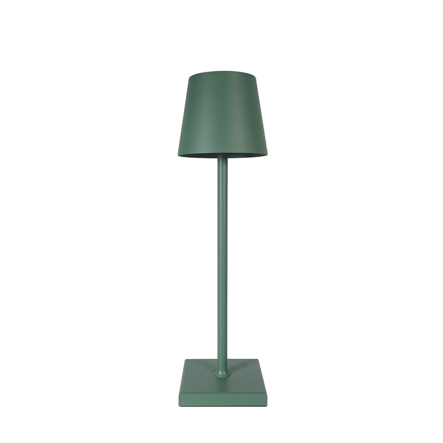 Minimalist wireless table lamp, providing soft dimmable LED ambient light, portable for any room.