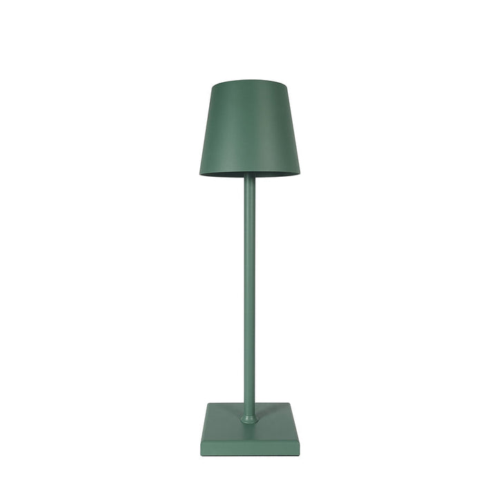 Minimalist wireless table lamp, providing soft dimmable LED ambient light, portable for any room.