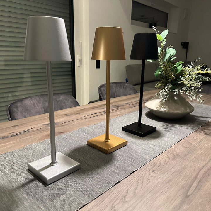 Elegant rechargeable table lamp, a wireless LED light for any room or patio ambiance.