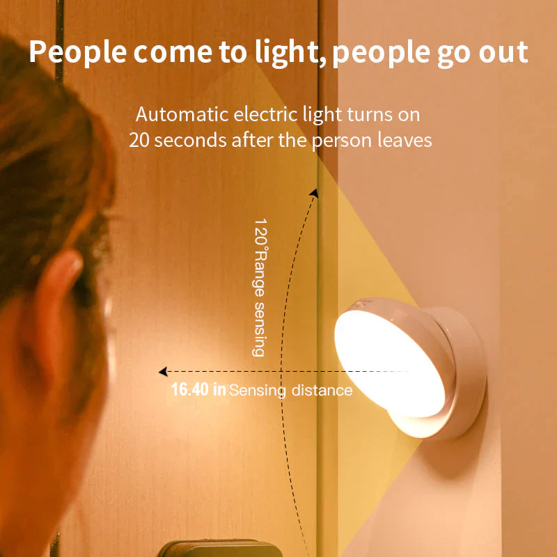 Modern Elara wireless motion sensor LED night light, automatic and subtle for smart home safety.