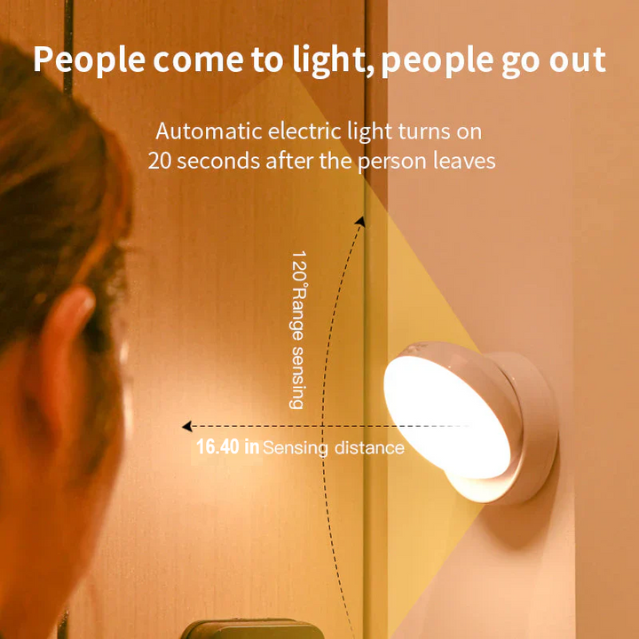 Modern Elara wireless motion sensor LED night light, automatic and subtle for smart home safety.