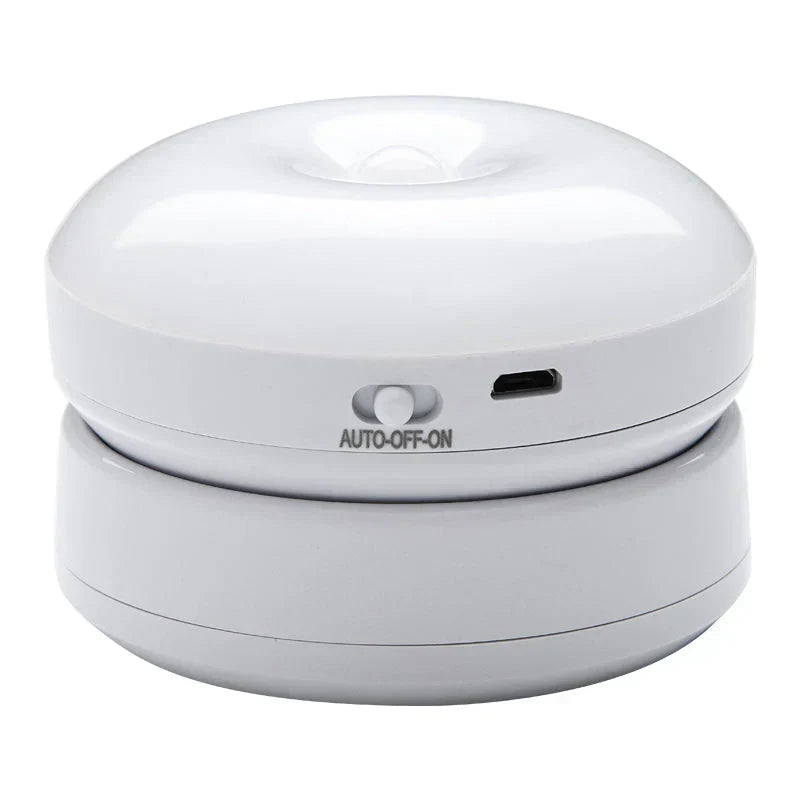 Battery-operated LED night light with smart motion sensor for energy-saving indoor lighting.