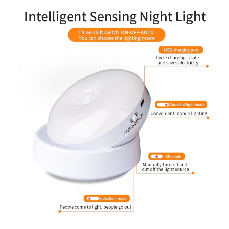 Automatic LED closet light, wireless motion sensor for subtle, energy-saving illumination.
