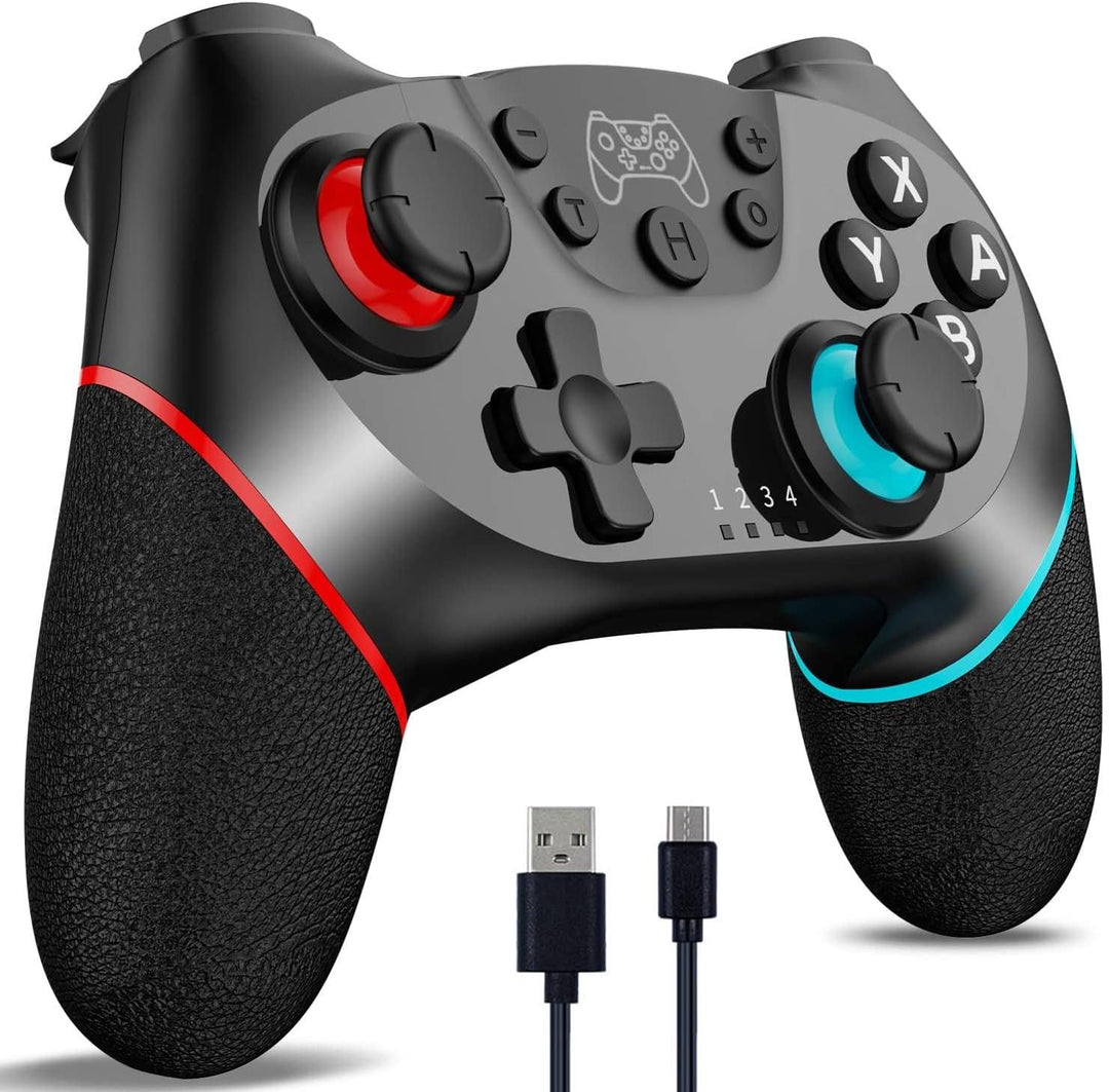 Close-up of the Nexora wireless Switch controller's Hall Effect joysticks and action buttons