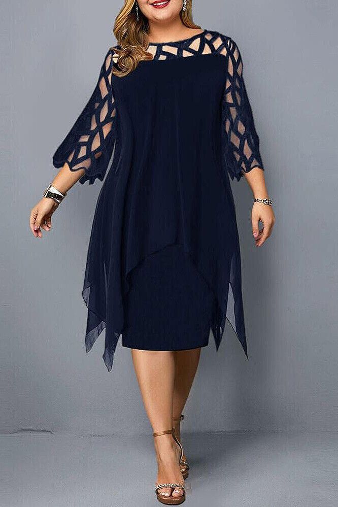 Elegant dark blue midi dress for women, ideal for comfortable everyday wear & versatile casual style.