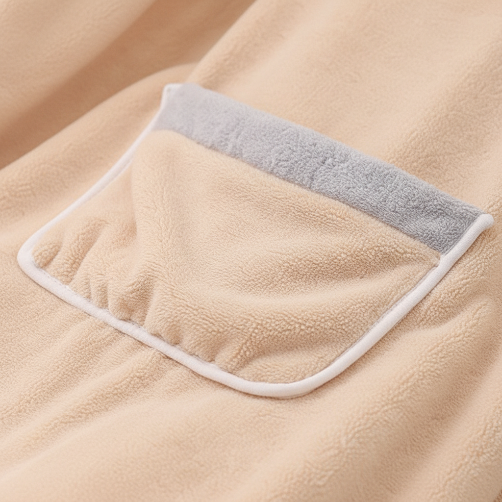 Close-up of the plush fleece fabric of a women's hooded poncho, emphasizing its softness