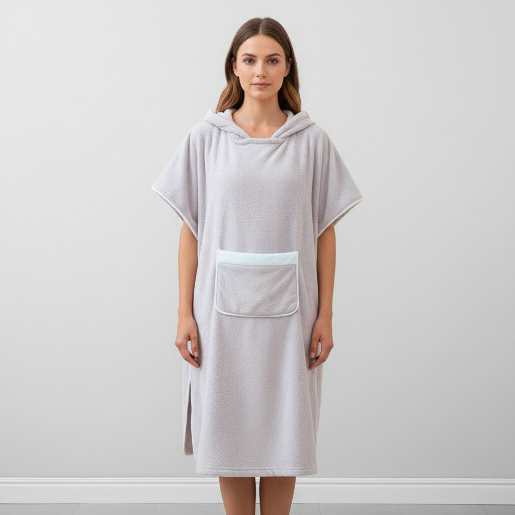 Fleece hooded poncho for women, designed for quick drying and ultimate comfort after bathing