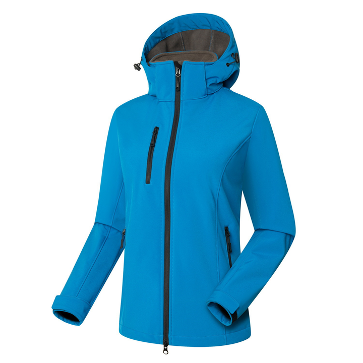 Woman in a fitted windproof softshell jacket, showcasing its active fit and comfort for everyday and outdoor use.