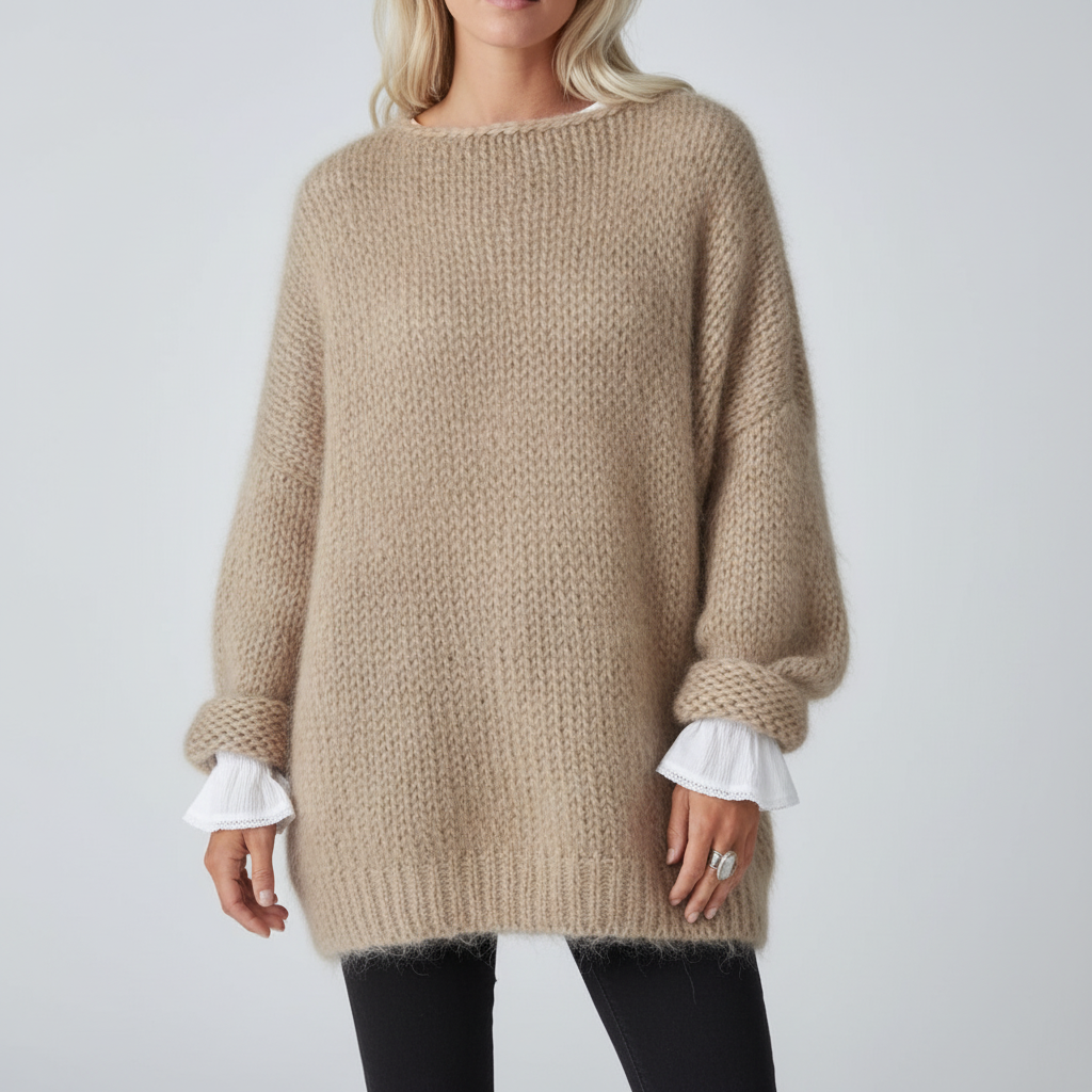 Fashionable oversized knitwear for women, a cozy acrylic jumper with a relaxed fit.