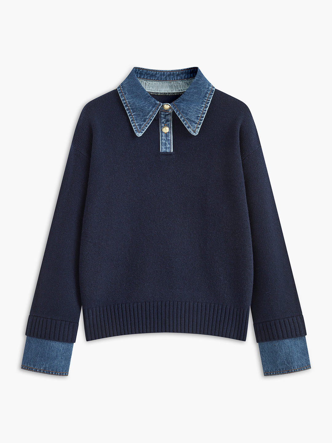Women's 2-in-1 panel lapel sweater, versatile knit top for elegant casual & office wear.