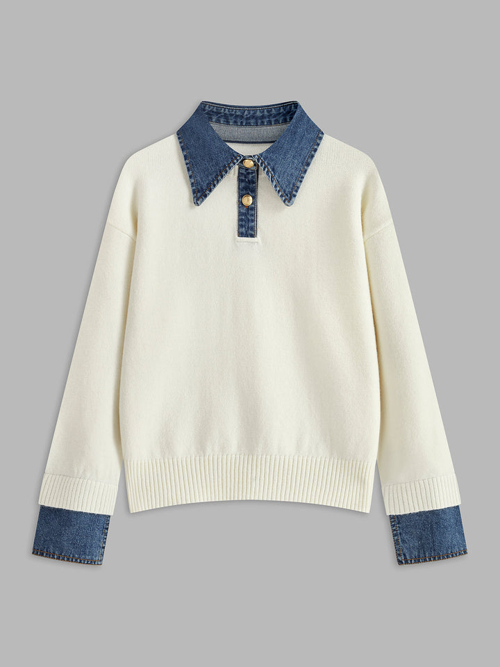 Women's elegant 2-in-1 panel lapel knit sweater, versatile top for chic office and casual outfits.