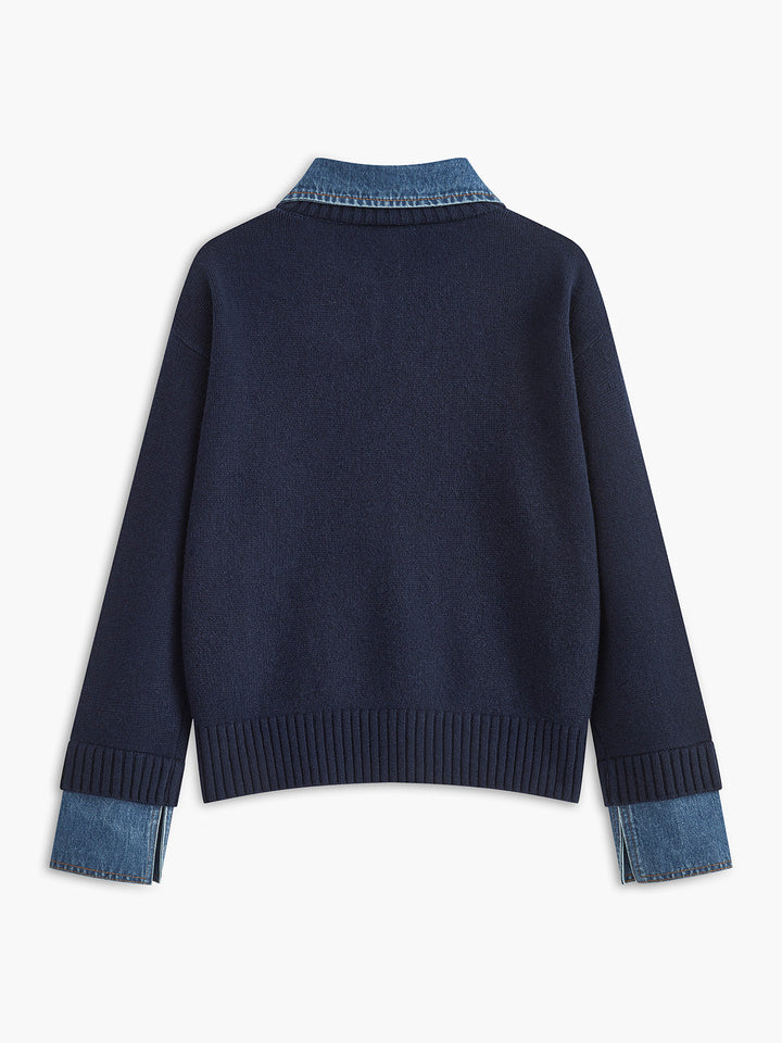Versatile women's 2-in-1 lapel knit sweater, elegant casual or office wear, comfortable chic style.