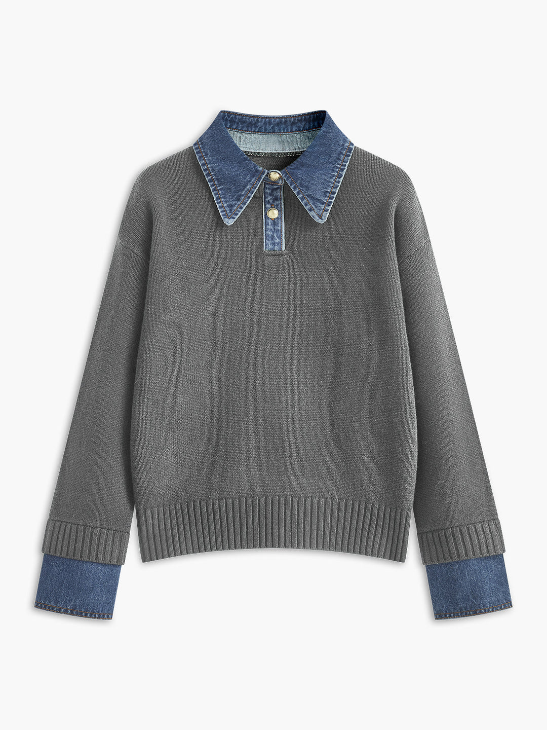 Unique women's 2-in-1 panel lapel sweater. Elegant knit top, versatile for office & casual fashion.