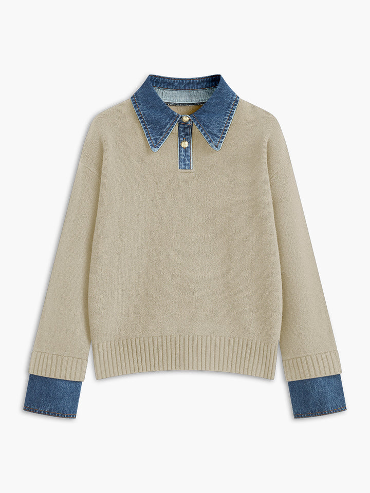 Stylish women's 2-in-1 lapel knit sweater, perfect for elegant casual wear, office style, or seasonal layering.