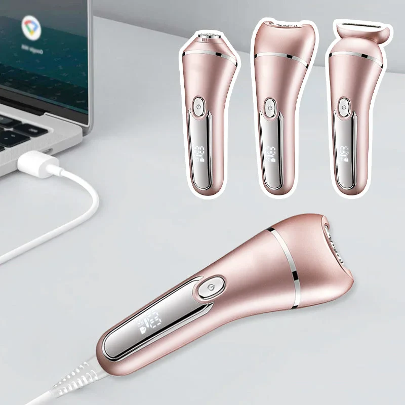Women's multi-functional electric shaver provides lasting smooth skin. Use wet or dry for effective removal.