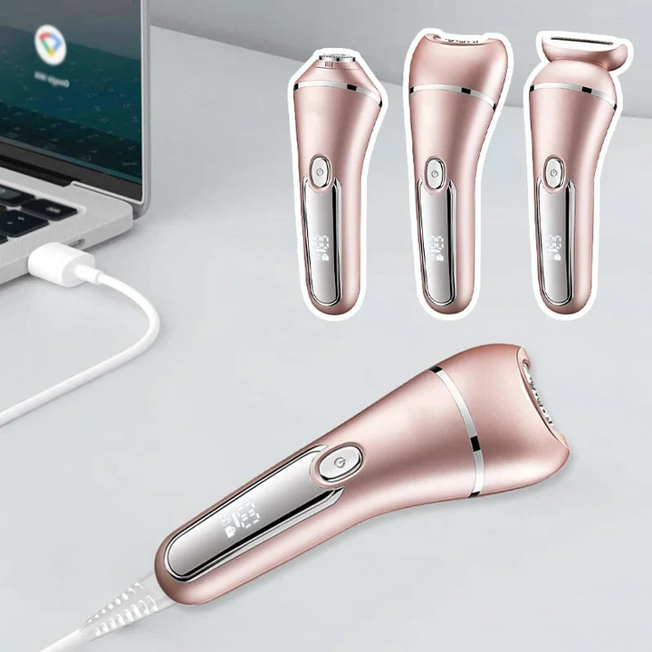 Women's multi-functional electric shaver provides lasting smooth skin. Use wet or dry for effective removal.