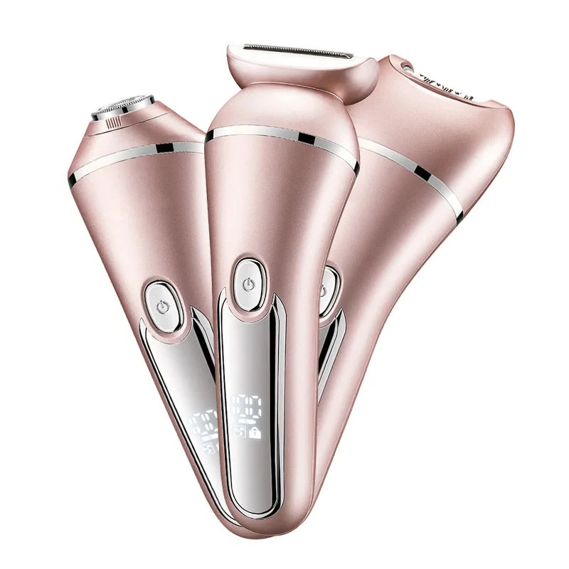 Close-up of women's waterproof electric shaver gliding on skin, ensuring smooth, hair-free results.