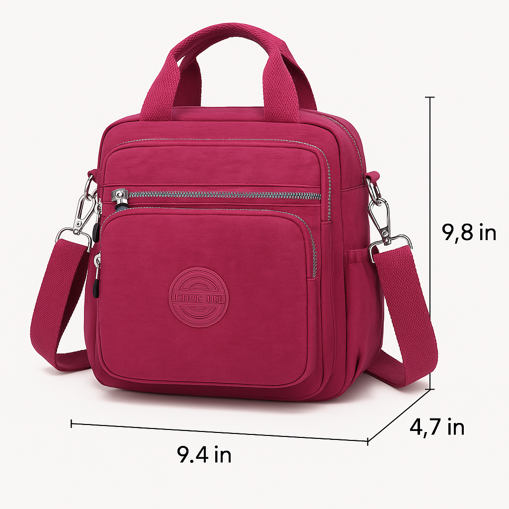 Elegant women's waterproof FlexiBag, multifunctional nylon shoulder bag, crossbody, and mini backpack.