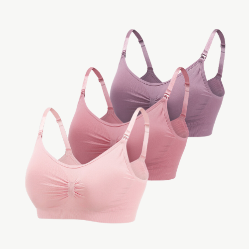 Women's 3-pack comfortable nursing bras in soft, seamless fabric for maternity & postpartum support.
