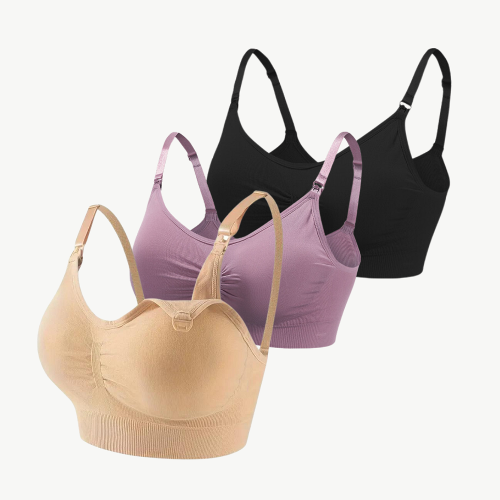 Classic 3-pack women's nursing bras. Comfortable, soft, and seamless for essential maternity and breastfeeding support.