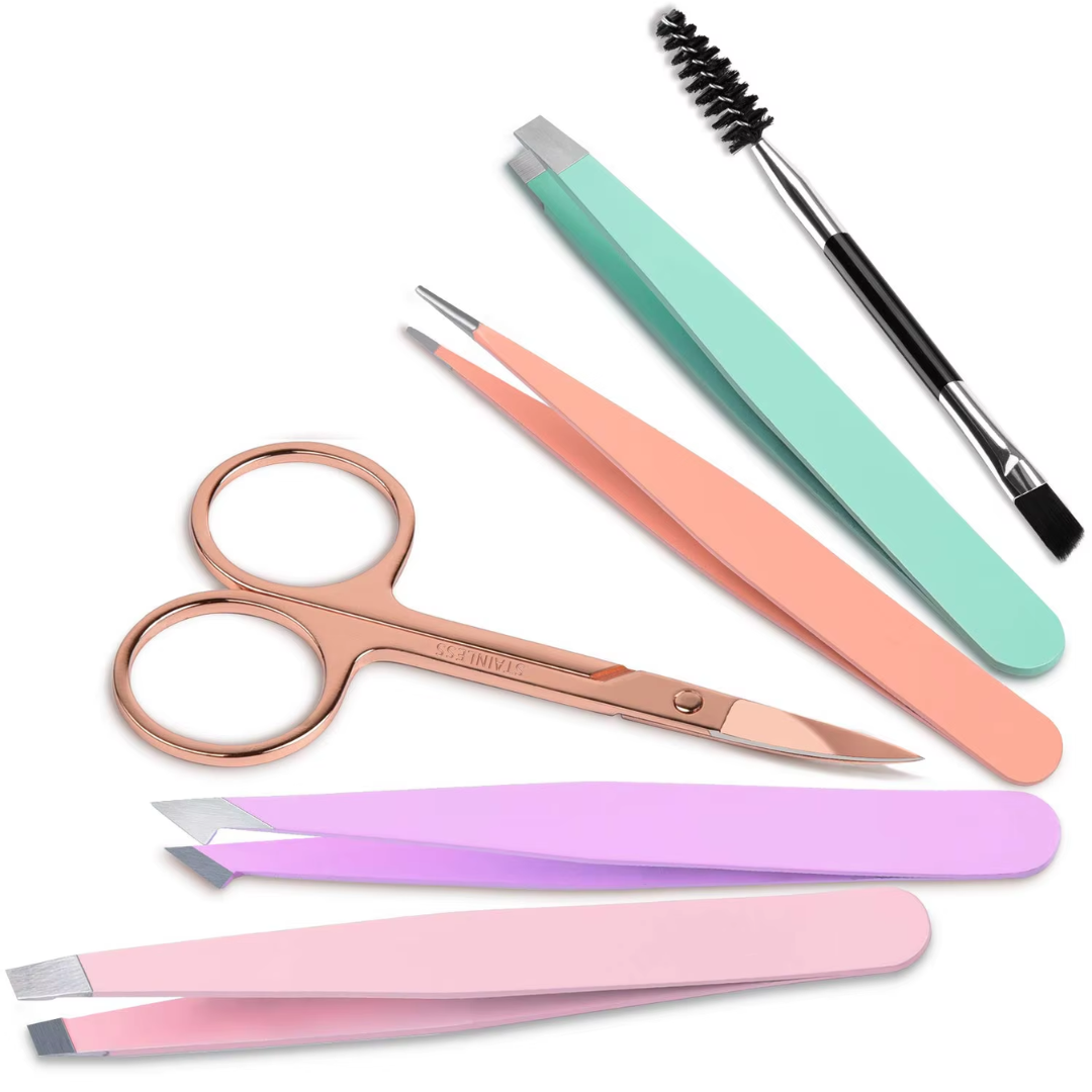 Beauty essential: 6-piece precision eyebrow tweezer kit crafted from stainless steel