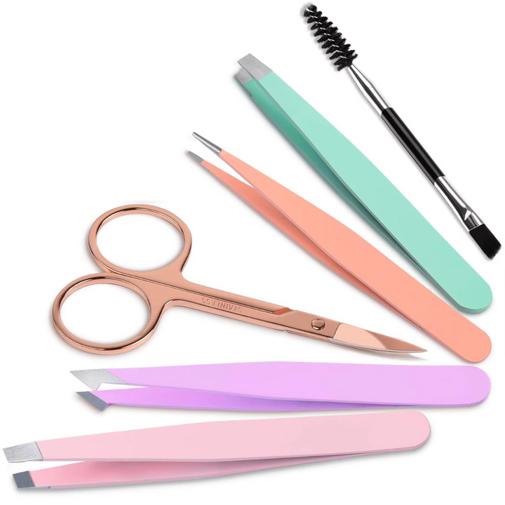 Beauty essential: 6-piece precision eyebrow tweezer kit crafted from stainless steel