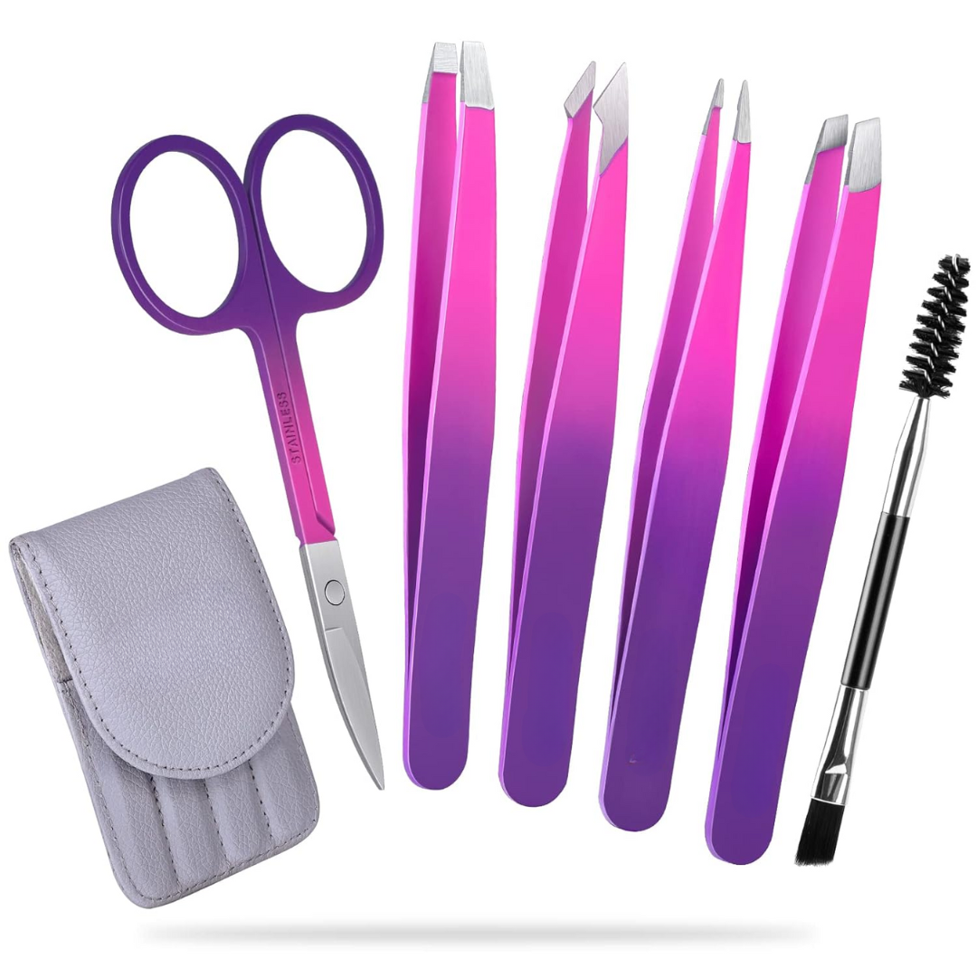 Stainless steel precision tweezer kit for women, ideal for detailed eyebrow shaping