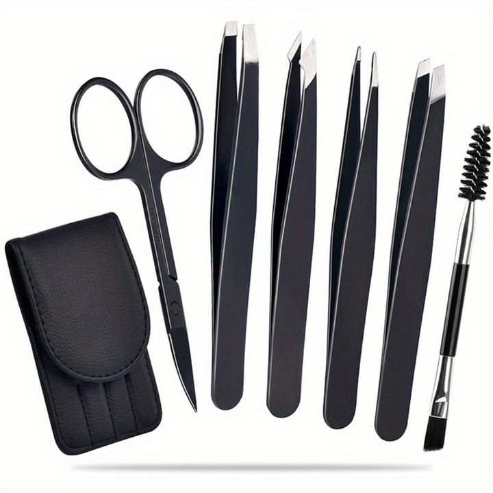 Six-piece precision tweezer set, essential beauty tool for facial hair removal