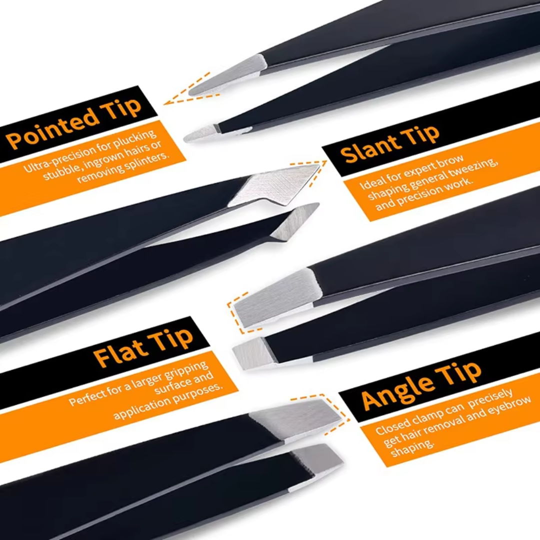 High-quality stainless steel precision tweezer set with six tools for women's grooming