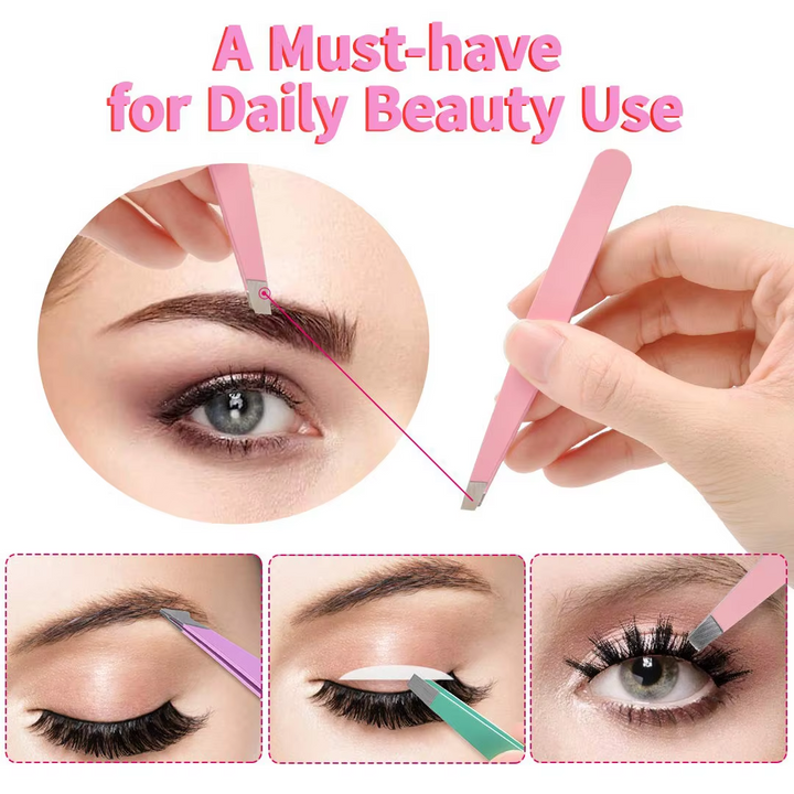Women's facial grooming kit with 6 diverse precision tweezers for all eyebrow needs