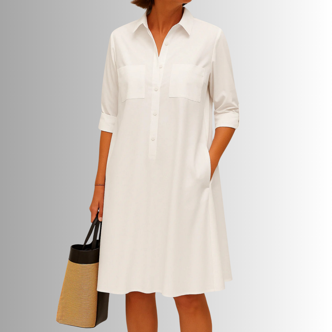 Chic women's A-line button-front dress, offering effortless style & comfort for versatile day wear.