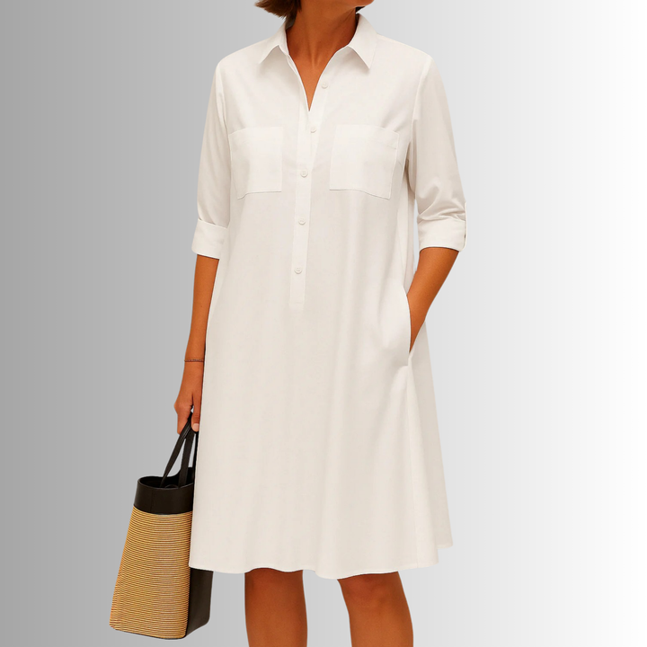 Chic women's A-line button-front dress, offering effortless style & comfort for versatile day wear.
