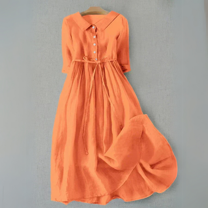 Versatile casual A-line midi dress for women, featuring comfortable short sleeves for summer style.