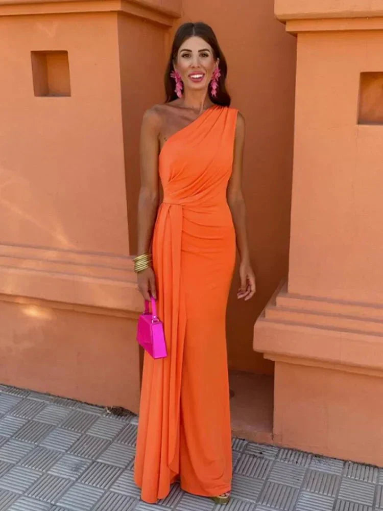 Women's A-Line sleeveless wedding guest dress in an elegant midi style, perfect for special occasions.
