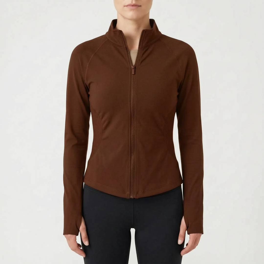 Versatile women's workout jacket. Supportive athletic top for gym, running, and active outdoor pursuits.