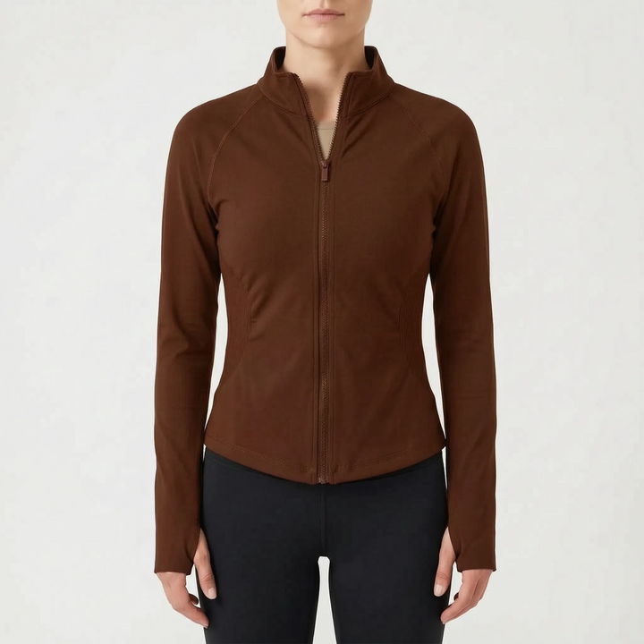 Versatile women's workout jacket. Supportive athletic top for gym, running, and active outdoor pursuits.