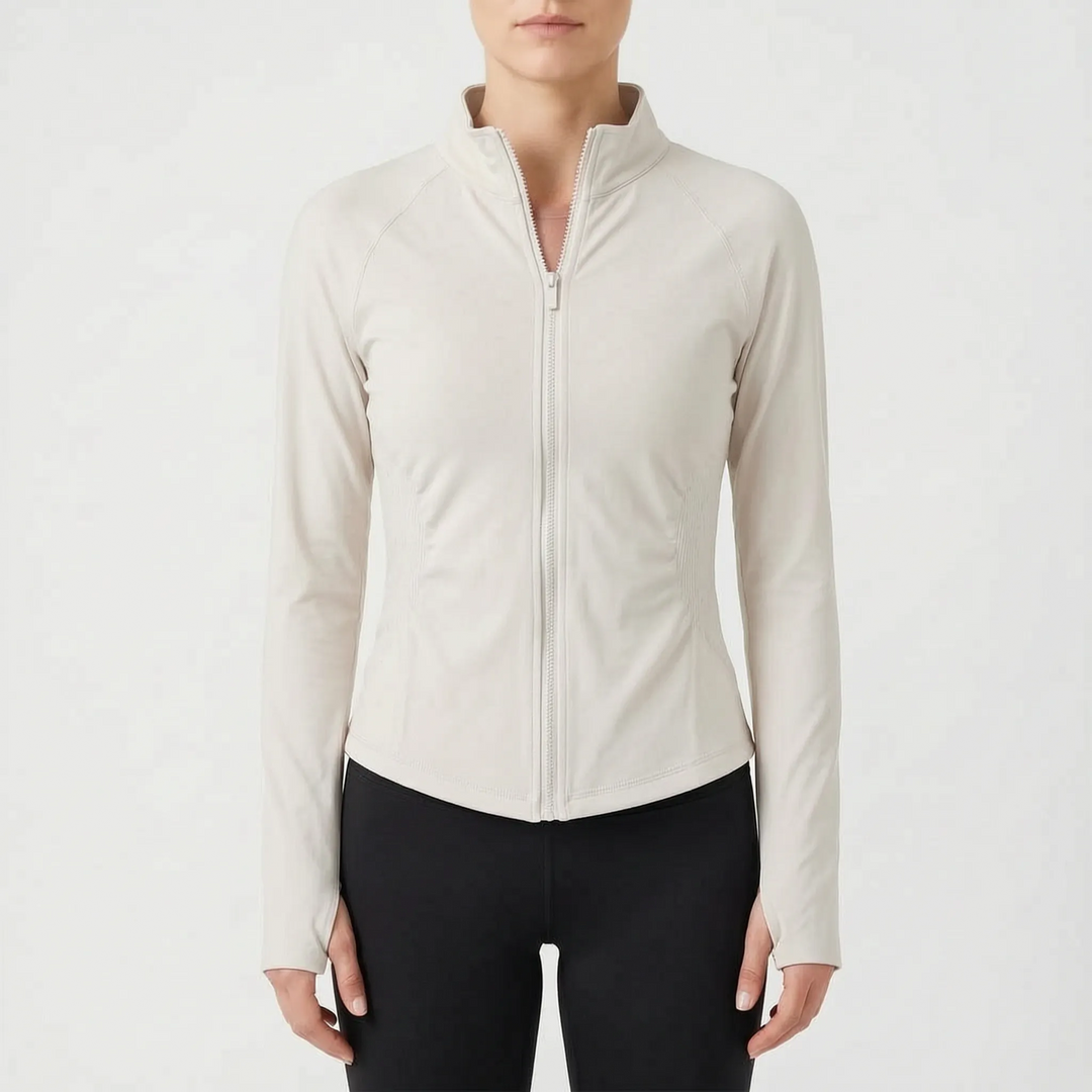 Women's fitness jacket, breathable. Stretch performance wear, perfect for layering during any activity.