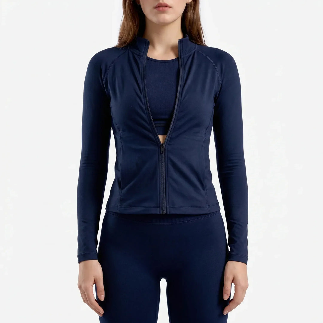 Flexible stretch women's activewear jacket. Perfect for dynamic movements, yoga, and athletic training.