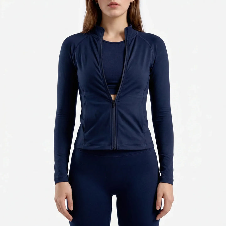 Flexible stretch women's activewear jacket. Perfect for dynamic movements, yoga, and athletic training.
