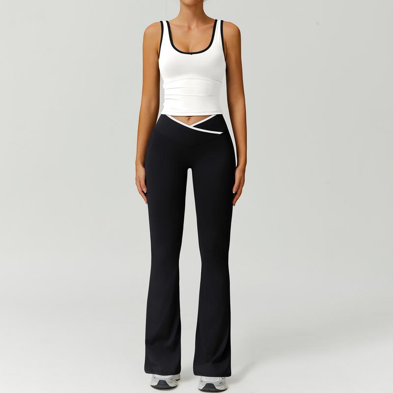 Women's activewear two-piece set: sculpting capri leggings & supportive sports bra for comfortable workouts.