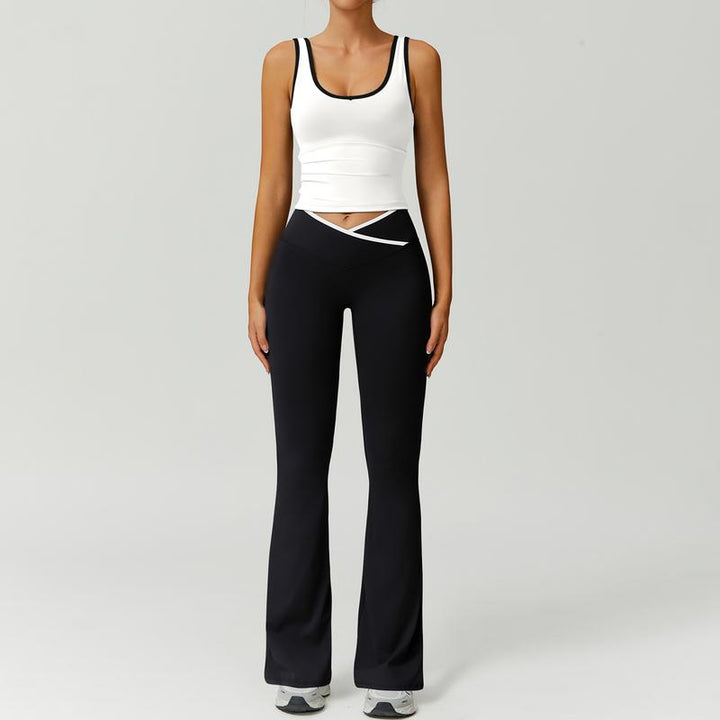 Women's activewear two-piece set: sculpting capri leggings & supportive sports bra for comfortable workouts.