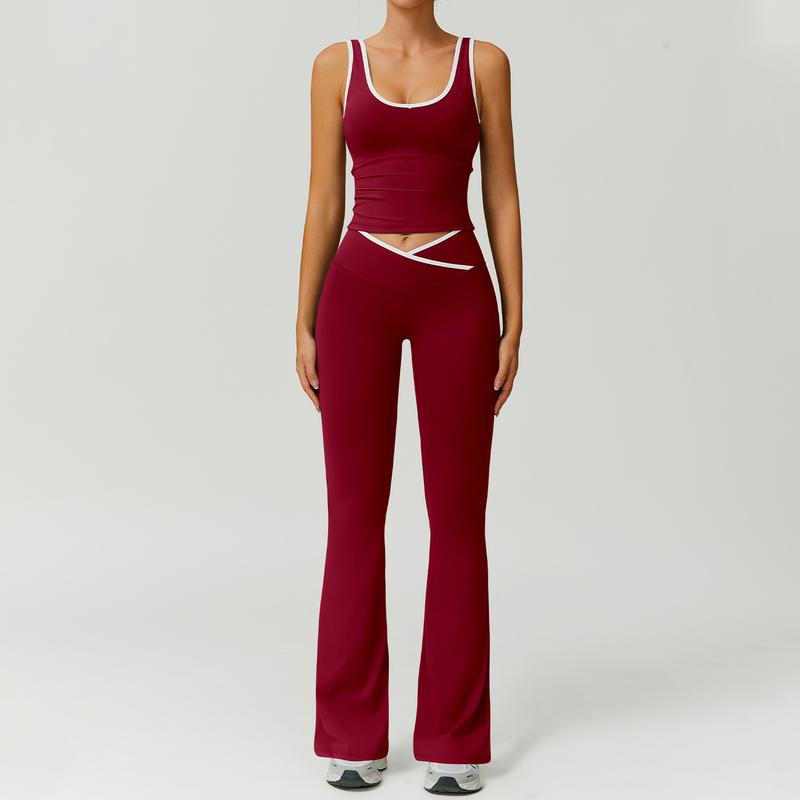 Comfortable women's athleisure wear: two-piece set with capri leggings and a supportive sports bra.