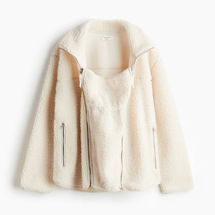 Incredibly soft and warm women's adaptive plush jacket, offering ultimate comfort for maternity & postpartum.