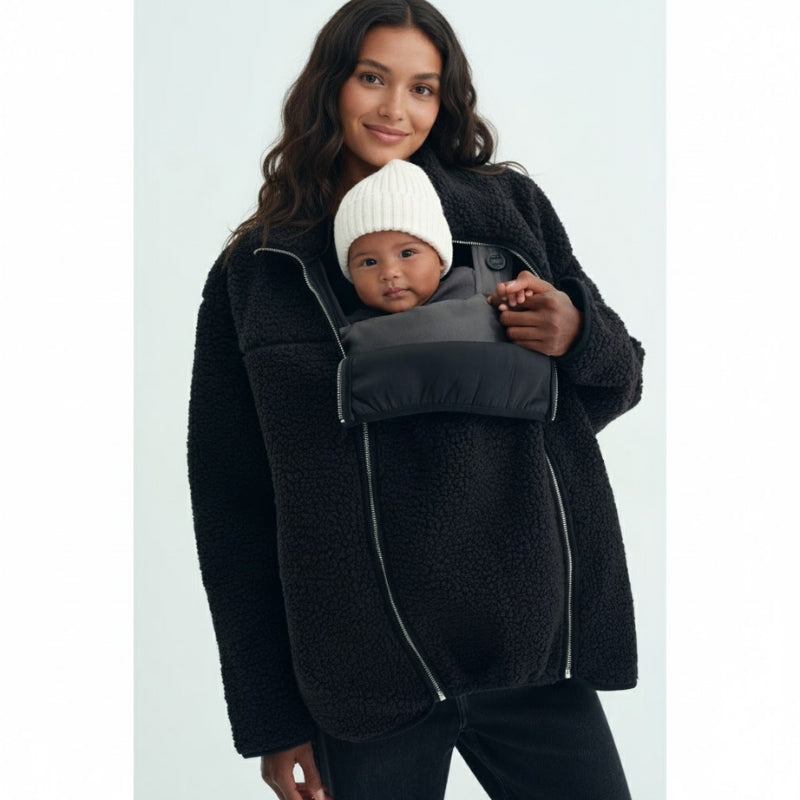 Warm women's plush adaptive jacket for winter & fall, stylish outerwear for pregnancy and beyond.