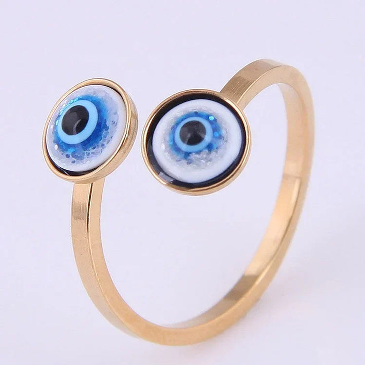 Stylish adjustable evil eye ring for women, a gold-plated sterling silver statement piece for protection & fashion.
