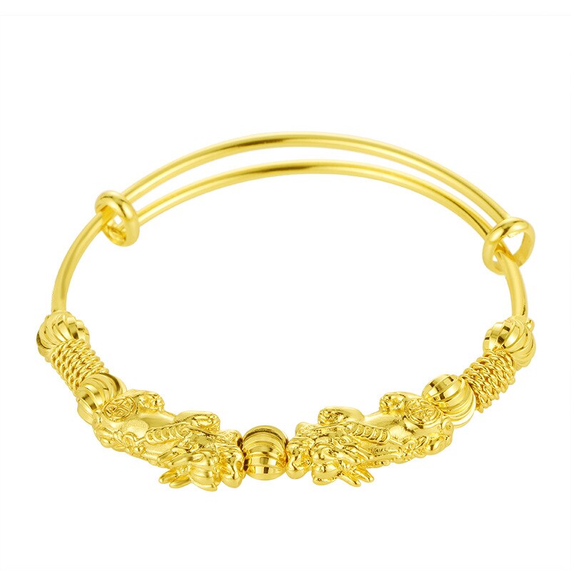 Women's adjustable gold good luck charm bracelet, elegant & perfect for everyday wear.
